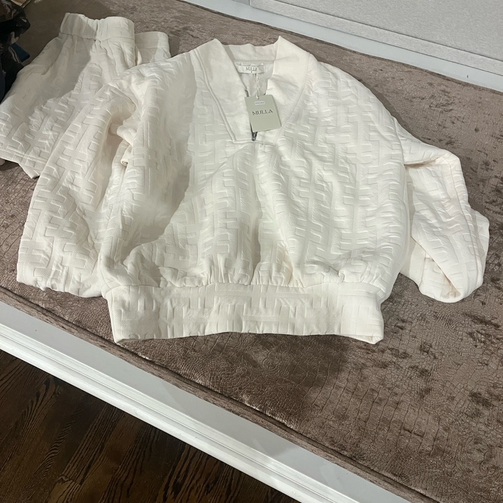 White Textured Sweater and Pants Set